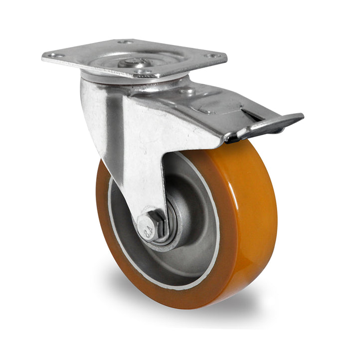 Industrihjul - Drejehjul med bremse (PU med alufælg) - DT Shop